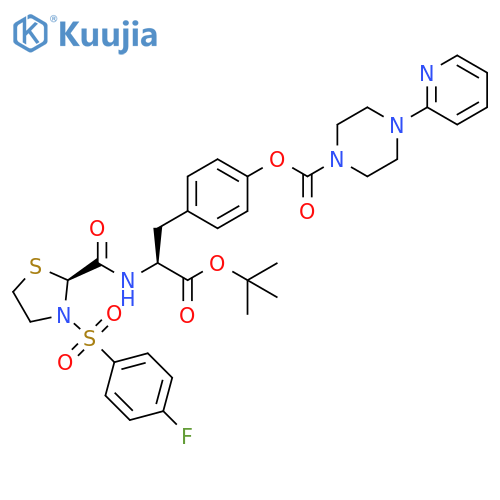 L-Tyrosine, N-[[(2S)-3-[(4-fluorophenyl)sulfonyl]-2-thiazolidinyl]carbonyl]-, 1,1-dimethylethyl ester, 4-(2-pyridinyl)-1-piperazinecarboxylate (ester) (9CI) structure
