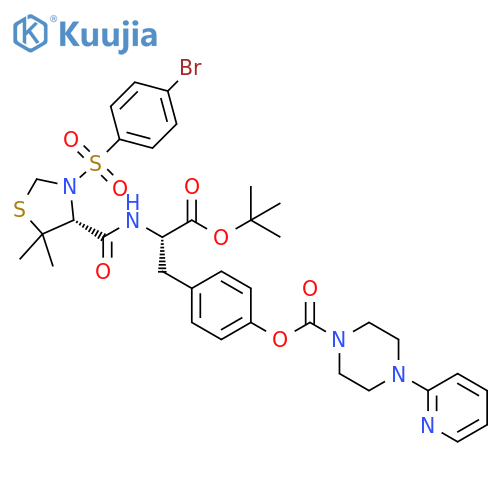 L-Tyrosine,N-[[(4R)-3-[(4-bromophenyl)sulfonyl]-5,5-dimethyl-4-thiazolidinyl]carbonyl]-, 1,1-dimethylethyl ester, 4-(2-pyridinyl)-1-piperazinecarboxylate(ester) structure