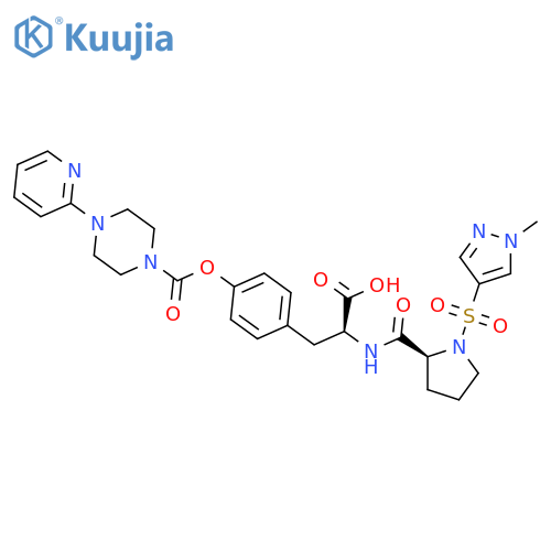 L-Tyrosine, 1-[(1-methyl-1H-pyrazol-4-yl)sulfonyl]-L-prolyl-,4-(2-pyridinyl)-1-piperazinecarboxylate (ester) structure