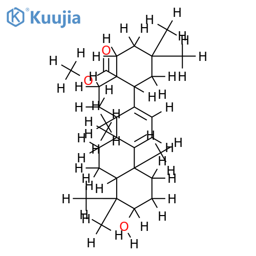 3beta-hydroxy-oleanadien-(9(11).12)-oic acid-(28)-methyl ester structure
