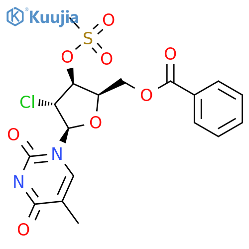 1-(5-O-benzoyl-2-chloro-2-deoxy-3-O-mesyl-β-D-xylofuranosyl)thymine structure