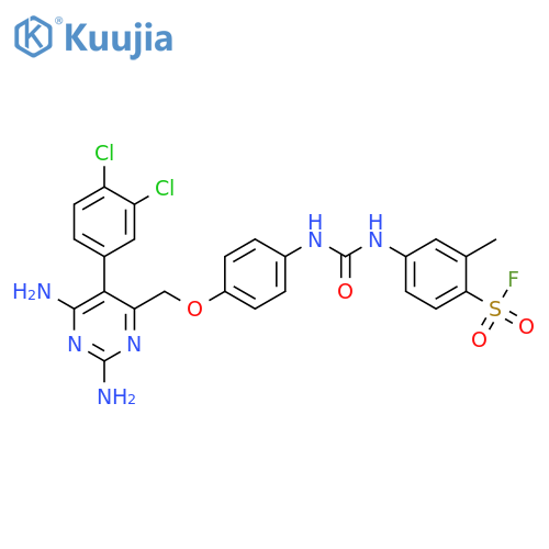 Benzenesulfonylfluoride,4-[[[[4-[[2,6-diamino-5-(3,4-dichlorophenyl)-4-pyrimidinyl]methoxy]phenyl]amino]carbonyl]amino]-2-methyl- structure