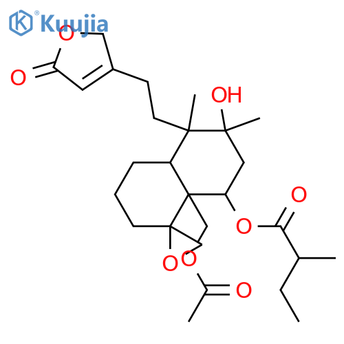 4,18-Epoxy-6,8,19-trihydroxy-13-cleroden-15,16-olide; (ent-4β,6β,8α)-form, 6-O-(2-Methylbutanoyl), 19-Ac structure