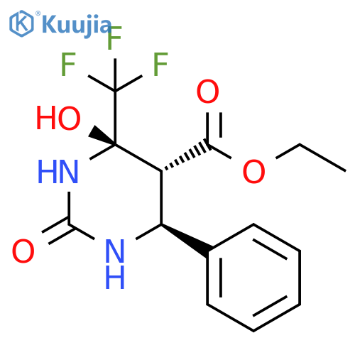 5-Pyrimidinecarboxylic acid,hexahydro-4-hydroxy-2-oxo-6-phenyl-4-(trifluoromethyl)-, ethyl ester,(4R,5R,6S)-rel- structure