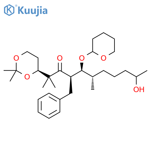 3-Undecanone, 2-[(4S)-2,2-dimethyl-1,3-dioxan-4-yl]-10-hydroxy-2,6-dimethyl-4-(phenylmethyl)-5-[(tetrahydro-2H-pyran-2-yl)oxy]-, (4R,5S,6S)- structure