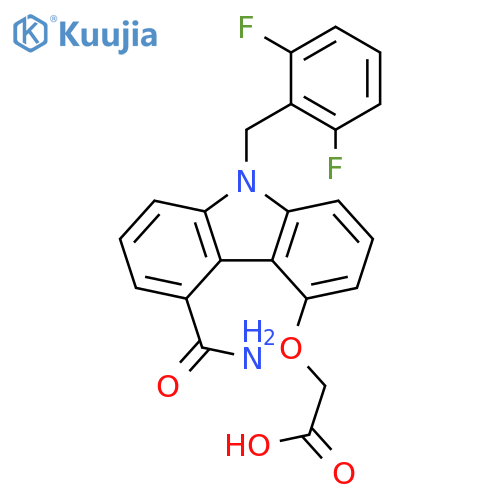 Acetic acid,[[5-(aminocarbonyl)-9-[(2,6-difluorophenyl)methyl]-9H-carbazol-4-yl]oxy]- structure