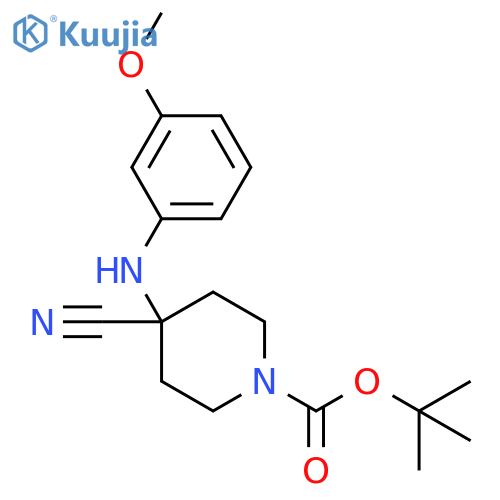 tert-butyl 4-cyano-4-((3-methoxyphenyl)amino)piperidine-1-carboxylate structure