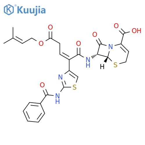 (6R,7R)-7-[[(2Z)-2-[2-(Benzoylamino)-4-thiazolyl]-5-[(3-methyl-2-buten-1-yl)oxy]-1,5-dioxo-2-penten-1-yl]amino]-8-oxo-5-thia-1-azabicyclo[4.2.0]oct-2-ene-2-carboxylic acid structure