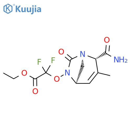 Acetic acid, 2-[[(1R,2S,5R)-2-(aminocarbonyl)-
3-methyl-7-oxo-1,6-diazabicyclo[3.2.1]oct-3-
en-6-yl]oxy]-2,2-difluoro-, ethyl ester structure