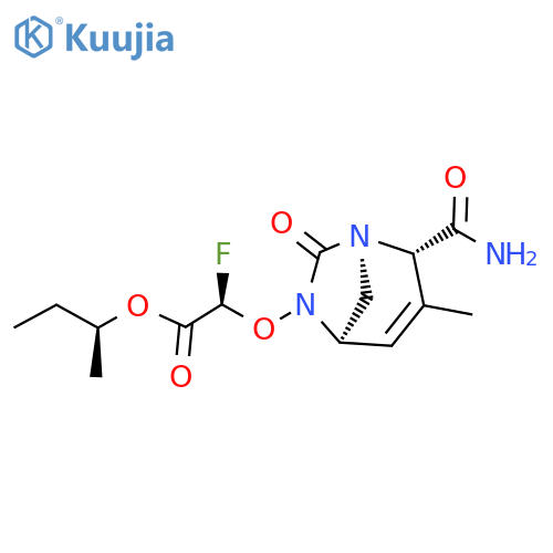 Acetic acid, 2-[[(1R,2S,5R)-2-(aminocarbonyl)-
3-methyl-7-oxo-1,6-diazabicyclo[3.2.1]oct-3-
en-6-yl]oxy]-2-fluoro-, (1S)-1-methylpropyl
ester, (2R)- structure