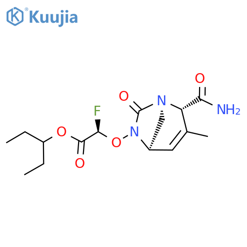 Acetic acid, 2-[[(1R,2S,5R)-2-(aminocarbonyl)-
3-methyl-7-oxo-1,6-diazabicyclo[3.2.1]oct-3-
en-6-yl]oxy]-2-fluoro-, 1-ethylpropyl ester, (2R) structure