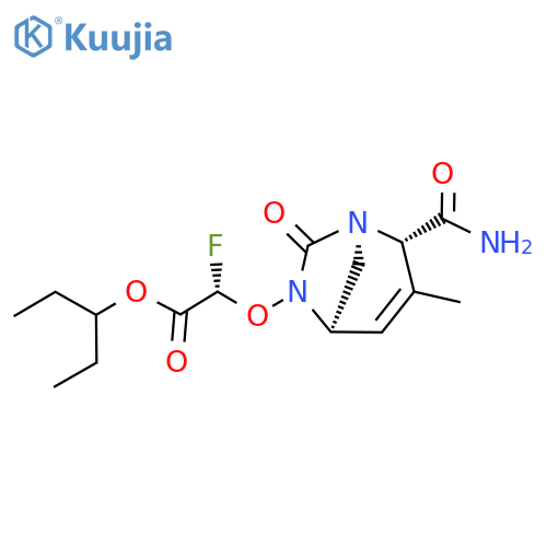 Acetic acid, 2-[[(1R,2S,5R)-2-(aminocarbonyl)-
3-methyl-7-oxo-1,6-diazabicyclo[3.2.1]oct-3-
en-6-yl]oxy]-2-fluoro-, 1-ethylpropyl ester, (2S)
- structure