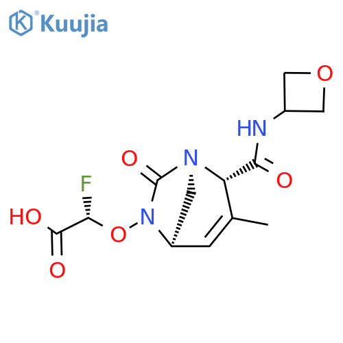 Acetic acid, 2-fluoro-2-[[(1R,2S,5R)-3-methyl-2-
[(3-oxetanylamino)carbonyl]-7-oxo-1,6-diazab
icyclo[3.2.1]oct-3-en-6-yl]oxy]-, (2S)- structure