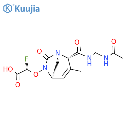 Acetic acid, 2-[[(1R,2S,5R)-2-[[[(acetylamino)
methyl]amino]carbonyl]-3-methyl-7-oxo-1,6-
diazabicyclo[3.2.1]oct-3-en-6-yl]oxy]-2-fluoro-,
(2S)- structure