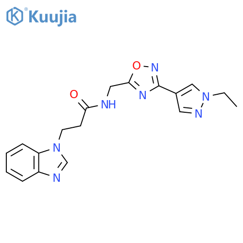 3-(1H-1,3-benzodiazol-1-yl)-N-{3-(1-ethyl-1H-pyrazol-4-yl)-1,2,4-oxadiazol-5-ylmethyl}propanamide structure