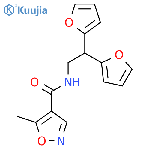 N-[2,2-bis(furan-2-yl)ethyl]-5-methyl-1,2-oxazole-4-carboxamide structure