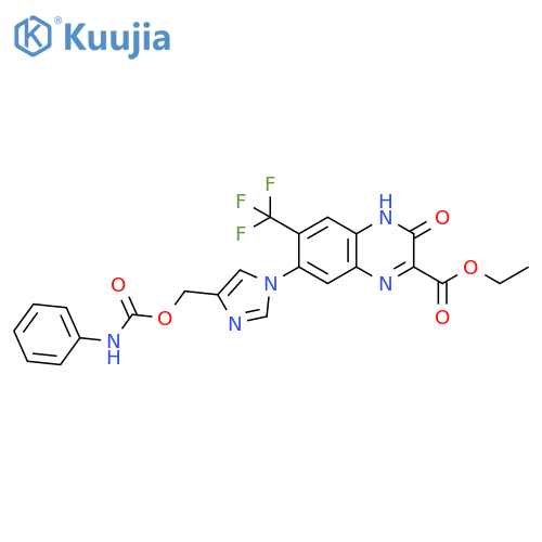 2-Quinoxalinecarboxylic acid,3,4-dihydro-3-oxo-7-[4-[[[(phenylamino)carbonyl]oxy]methyl]-1H-imidazol-1-yl]-6-(trifluoromethyl)-, ethyl ester structure