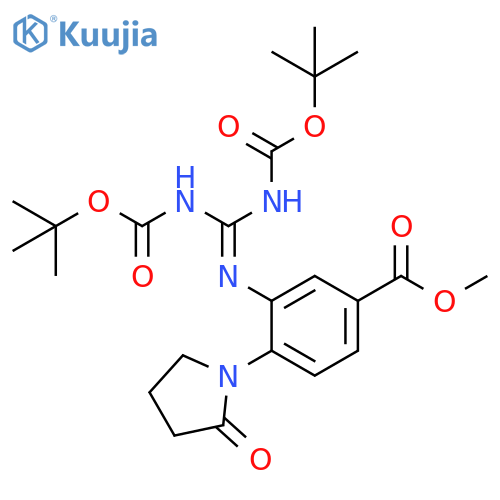 Benzoic acid,3-[[bis[[(1,1-dimethylethoxy)carbonyl]amino]methylene]amino]-4-(2-oxo-1-pyrrolidinyl)-, methyl ester structure