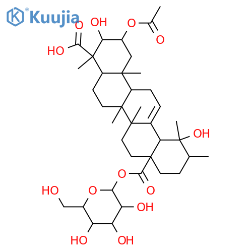 2,3,19-Trihydroxy-12-ursene-23,28-dioic acid; (2α,3β,19α)-form, 2-Ac, 28-β-D-glucopyranosyl ester structure