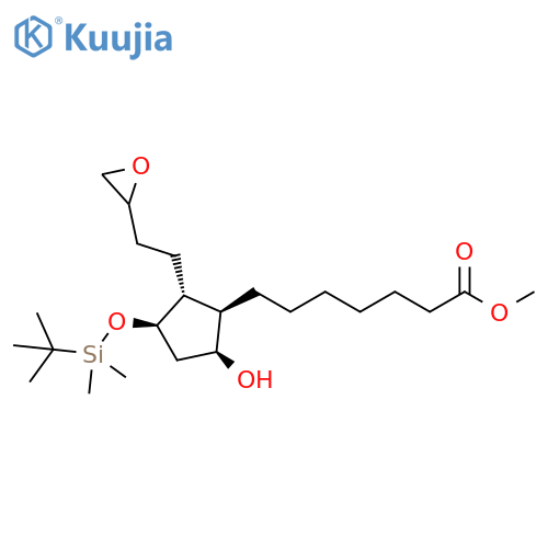 Cyclopentaneheptanoic acid,3-[[(1,1-dimethylethyl)dimethylsilyl]oxy]-5-hydroxy-2-(2-oxiranylethyl)-,methyl ester, (1R,2R,3R,5S)- structure
