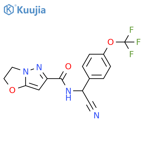 N-[Cyano[4-(trifluoromethoxy)phenyl]methyl]-2,3-dihydropyrazolo[5,1-b]oxazole-6-carboxamide structure