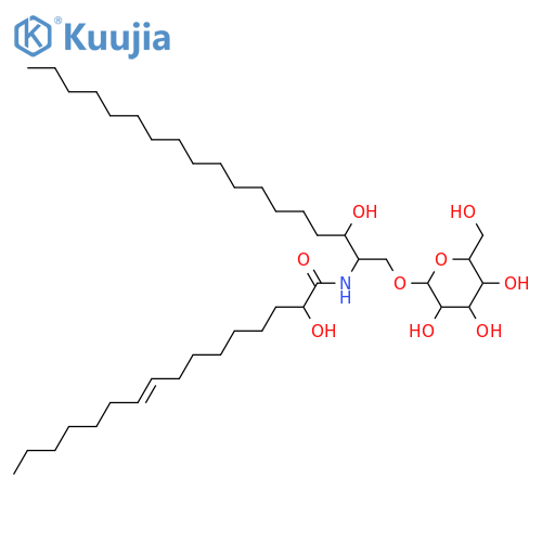 2-Amino-1,3-octadecanediol; (2S,3R)-form, N-(2R-Hydroxy-9Z-hexadecenoyl) 1-O-β-D-glucopyranoside structure