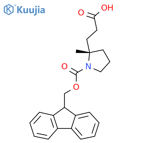 3-(2S)-1-{(9H-fluoren-9-yl)methoxycarbonyl}-2-methylpyrrolidin-2-ylpropanoic acid structure