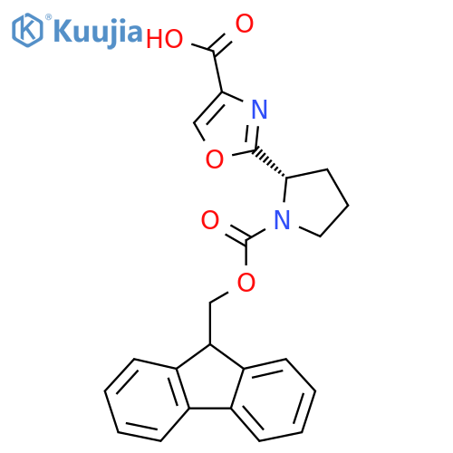2-[(2S)-1-{[(9H-fluoren-9-yl)methoxy]carbonyl}pyrrolidin-2-yl]-1,3-oxazole-4-carboxylic acid structure