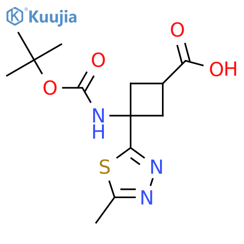 3-{(tert-butoxy)carbonylamino}-3-(5-methyl-1,3,4-thiadiazol-2-yl)cyclobutane-1-carboxylic acid structure