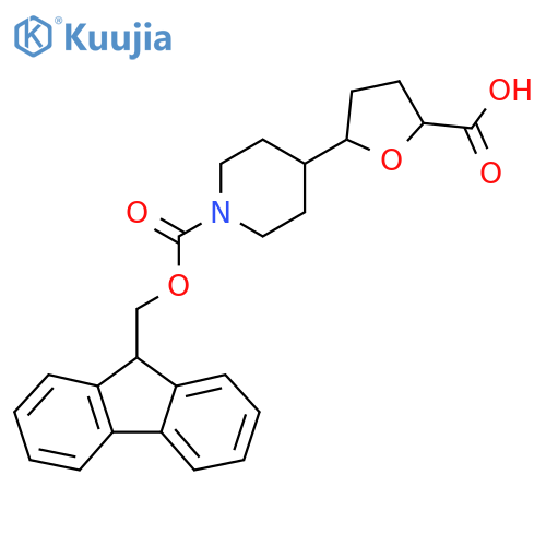 5-(1-{(9H-fluoren-9-yl)methoxycarbonyl}piperidin-4-yl)oxolane-2-carboxylic acid structure