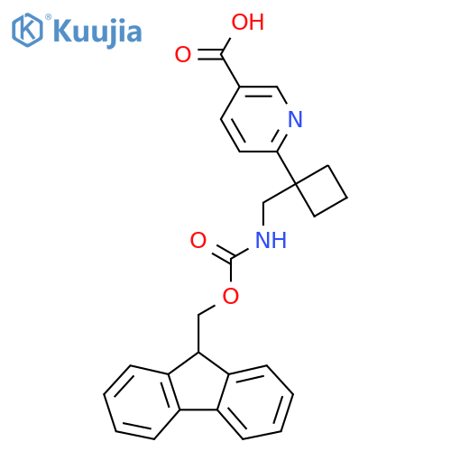 6-{1-({(9H-fluoren-9-yl)methoxycarbonyl}amino)methylcyclobutyl}pyridine-3-carboxylic acid structure
