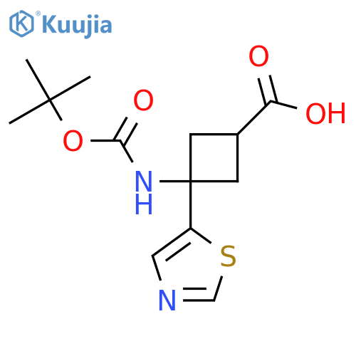 3-{(tert-butoxy)carbonylamino}-3-(1,3-thiazol-5-yl)cyclobutane-1-carboxylic acid structure
