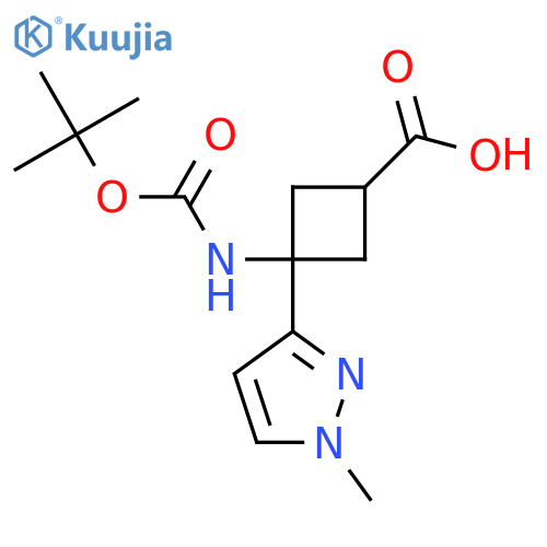 3-{(tert-butoxy)carbonylamino}-3-(1-methyl-1H-pyrazol-3-yl)cyclobutane-1-carboxylic acid structure