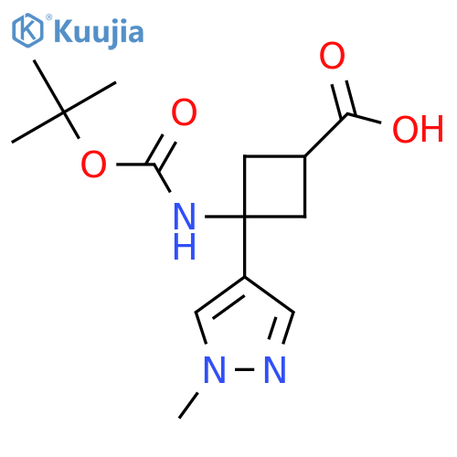 3-{(tert-butoxy)carbonylamino}-3-(1-methyl-1H-pyrazol-4-yl)cyclobutane-1-carboxylic acid structure