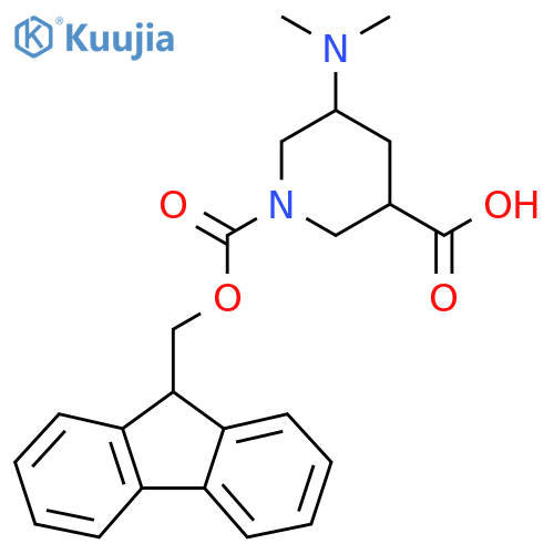 5-(dimethylamino)-1-{(9H-fluoren-9-yl)methoxycarbonyl}piperidine-3-carboxylic acid structure