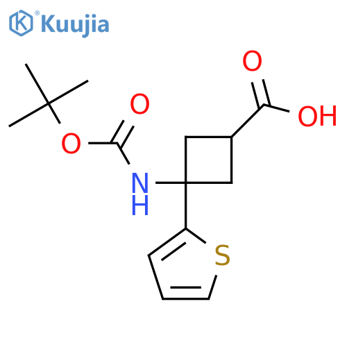 3-{(tert-butoxy)carbonylamino}-3-(thiophen-2-yl)cyclobutane-1-carboxylic acid structure