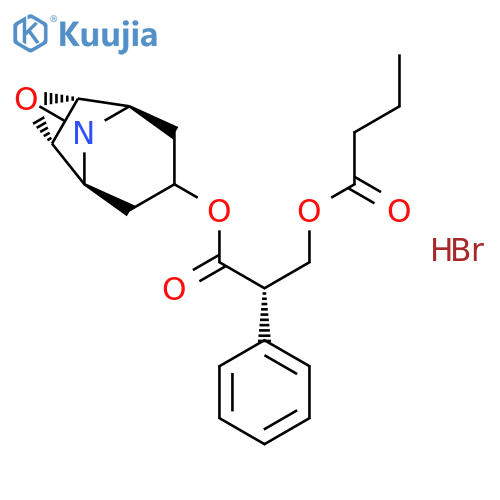 Benzeneacetic acid, a-[(1-oxobutoxy)methyl]-,9-methyl-3-oxa-9-azatricyclo[3.3.1.02,4]non-7-yl ester, hydrobromide, [7(S)-(1a,2b,4b,5a,7b)]- (9CI) structure