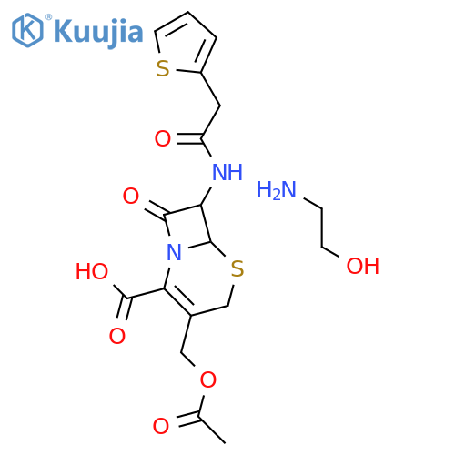 5-Thia-1-azabicyclo[4.2.0]oct-2-ene-2-carboxylicacid, 3-[(acetyloxy)methyl]-8-oxo-7-[(2-thienylacetyl)amino]-, (6R-trans)-,compd. with 2-aminoethanol (1:1) (9CI) structure