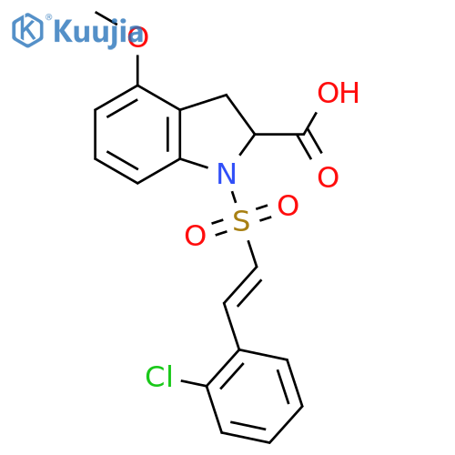 1-(1E)-2-(2-chlorophenyl)ethenesulfonyl-4-methoxy-2,3-dihydro-1H-indole-2-carboxylic acid structure