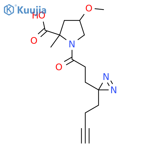 1-{3-3-(but-3-yn-1-yl)-3H-diazirin-3-ylpropanoyl}-4-methoxy-2-methylpyrrolidine-2-carboxylic acid structure