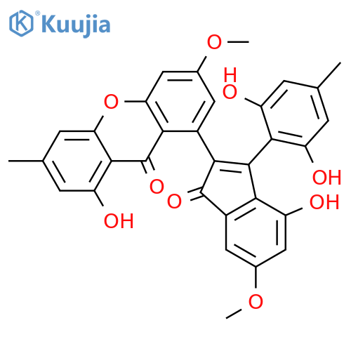 1-[3-(2,6-Dihydroxy-4-methylphenyl)-4-hydroxy-6-methoxy-1-oxo-1H-inden-2-yl]-8-hydroxy-3-methoxy-6-methylxanthone; (±)-form structure