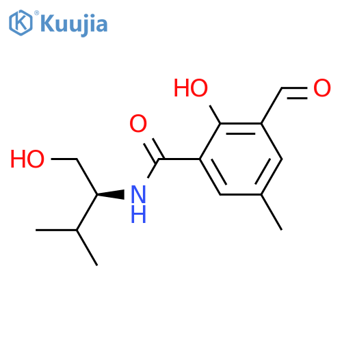 3-formyl-2-hydroxy-N-(2S)-1-hydroxy-3-methylbutan-2-yl-5-methylbenzamide structure