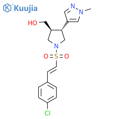 [(3S,4R)-1-[(E)-2-(4-Chlorophenyl)ethenyl]sulfonyl-4-(1-methylpyrazol-4-yl)pyrrolidin-3-yl]methanol structure