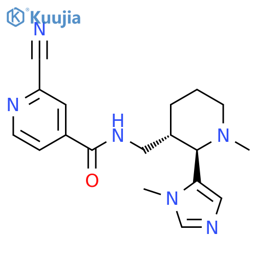 2-Cyano-N-[[(2R,3S)-1-methyl-2-(3-methylimidazol-4-yl)piperidin-3-yl]methyl]pyridine-4-carboxamide structure