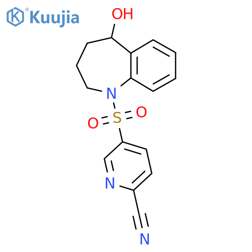 5-[(5-hydroxy-2,3,4,5-tetrahydro-1H-1-benzazepin-1-yl)sulfonyl]pyridine-2-carbonitrile structure