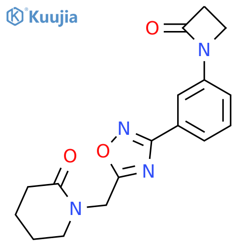 1-({3-[3-(2-Oxoazetidin-1-yl)phenyl]-1,2,4-oxadiazol-5-yl}methyl)piperidin-2-one structure