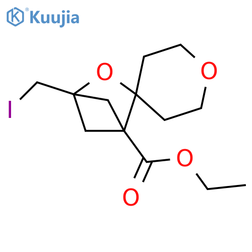 ethyl 4-(iodomethyl)-3-oxaspirobicyclo2.1.1hexane-2,4'-oxane-1-carboxylate structure