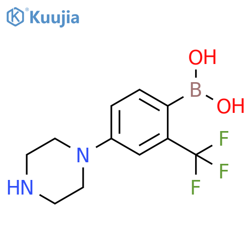 (4-(piperazin-1-yl)-2-(trifluoromethyl)phenyl)boronic acid structure