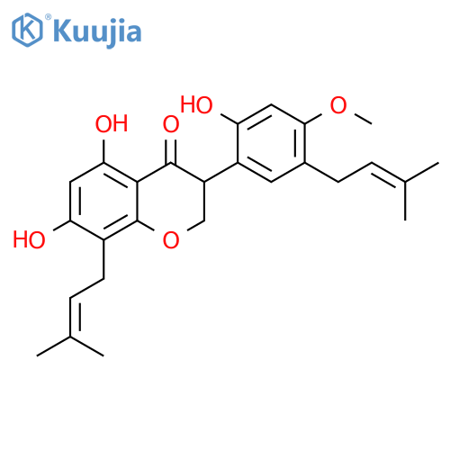 4H-1-Benzopyran-4-one, 2,3-dihydro-5,7-dihydroxy-3-[2-hydroxy-4-methoxy-5-(3-methyl-2-buten-1-yl)phenyl]-8-(3-methyl-2-buten-1-yl)- structure
