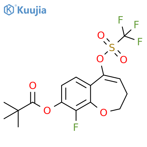 9-Fluoro-5-(((trifluoromethyl)sulfonyl)oxy)-2,3-dihydrobenzo[b]oxepin-8-yl pivalate structure